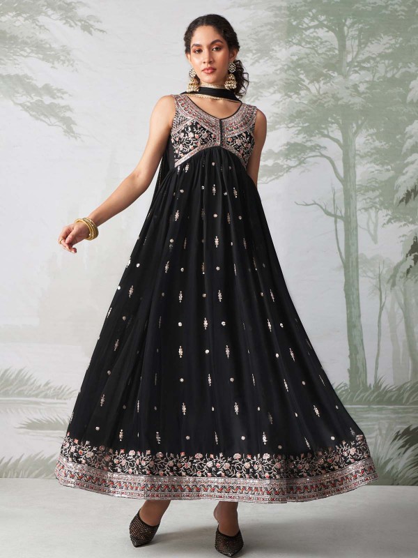 Black Rangoli Georgette Anarkali Salwar Kameez